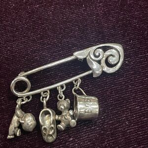 Silver Charm Safety Pin Brooch